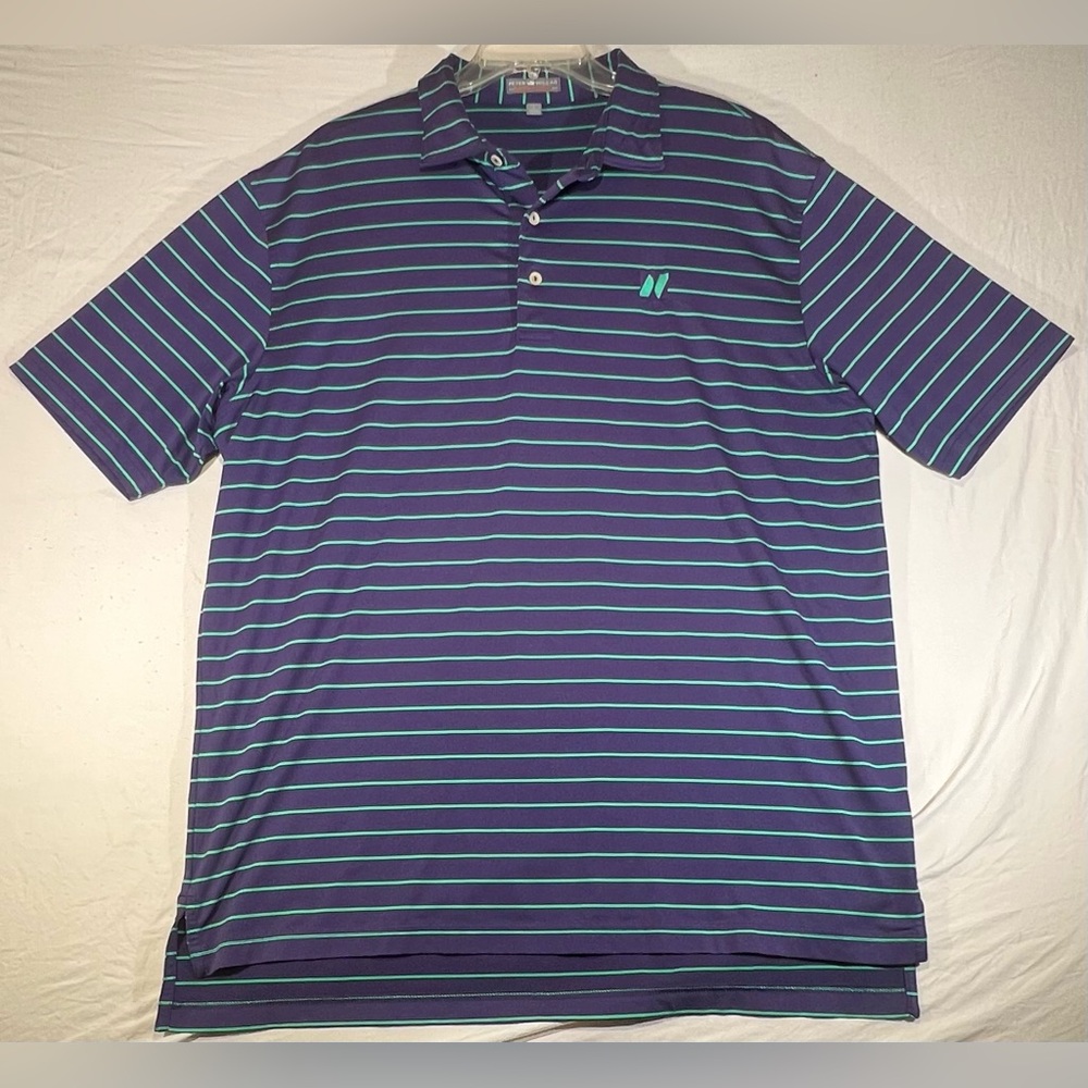 Peter Millar Shirt Mens large L Purple Green Stripe Summer Comfort Polo golf